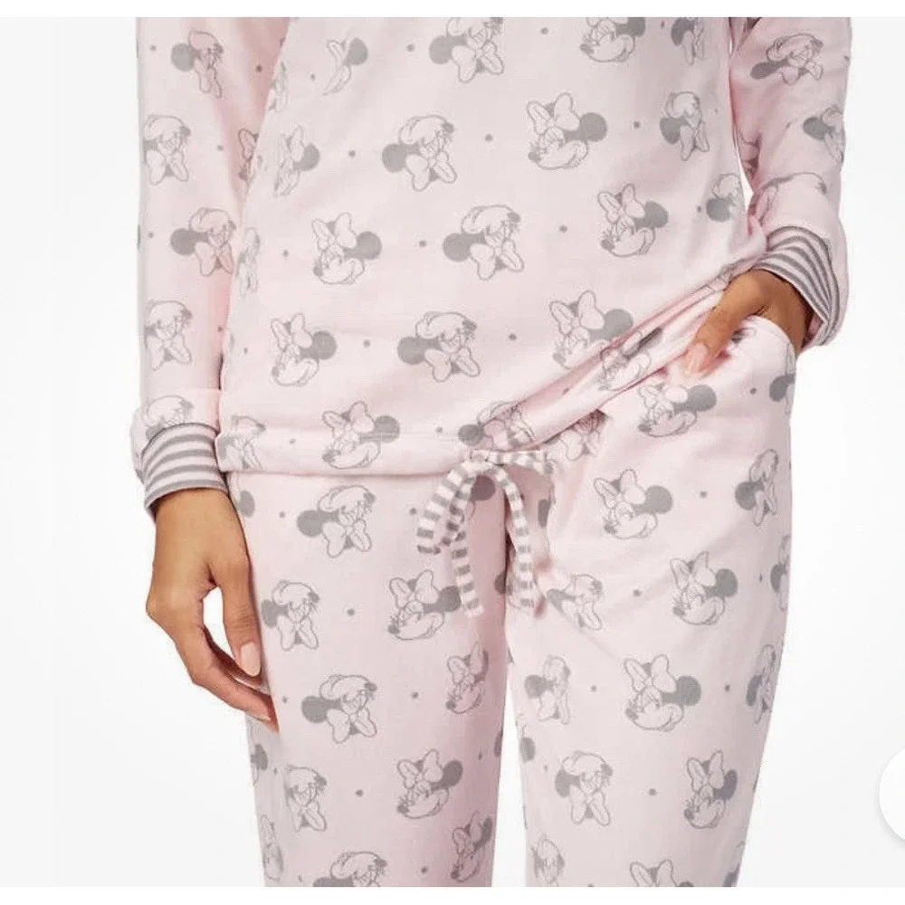 NEW DISNEY Women's Sz XXL Cozy Lounge Set Pajamas Pink Minnie Mouse Top &‎ Pants